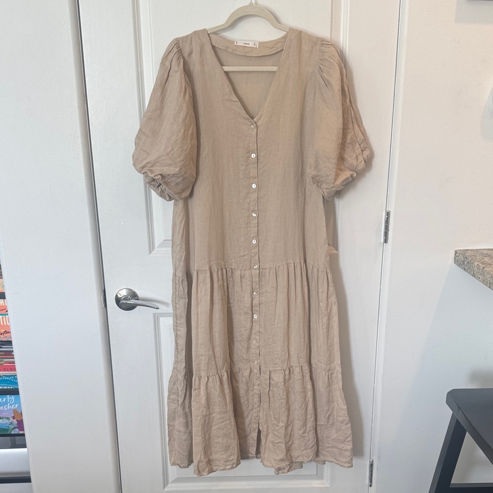 Mango Elegant Beige Button-Down Dress